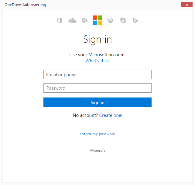 Anmeldung an OneDrive